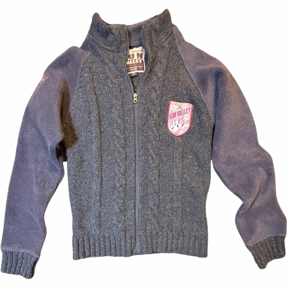 Sun‎ Valley Donna Gray Wool Mohair Full Zip Cardigan Sweater Jacket Womens M Ski